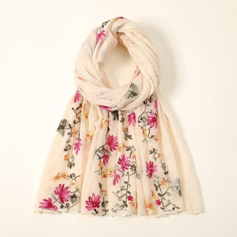 

Autumn and winter new cotton and linen embroidered scarf women s long versatile dual-purpose shawl embroidered flower silk scarf 170cm