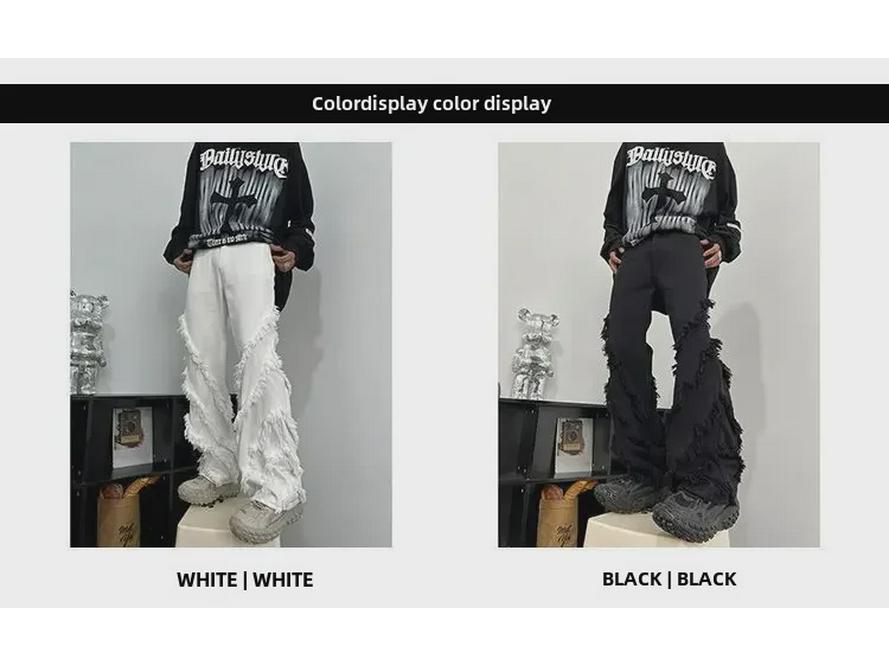 Men's Raw Edge High Street Straight Jeans – Trendy American Hip Hop Summer Design