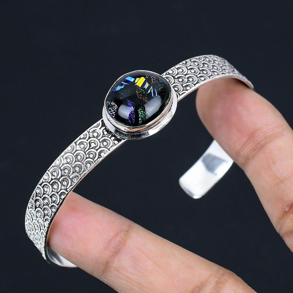 American Dichroic Glass Gemstone 925 Silver Birthday Sister Boho Bangle Bracelet
