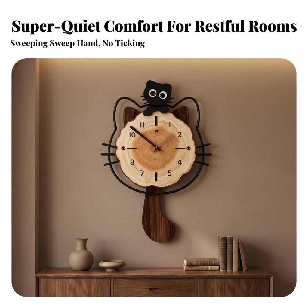 Cat-Shaped Wall Clock Modern-Vintage Cat Decorative for Living Room