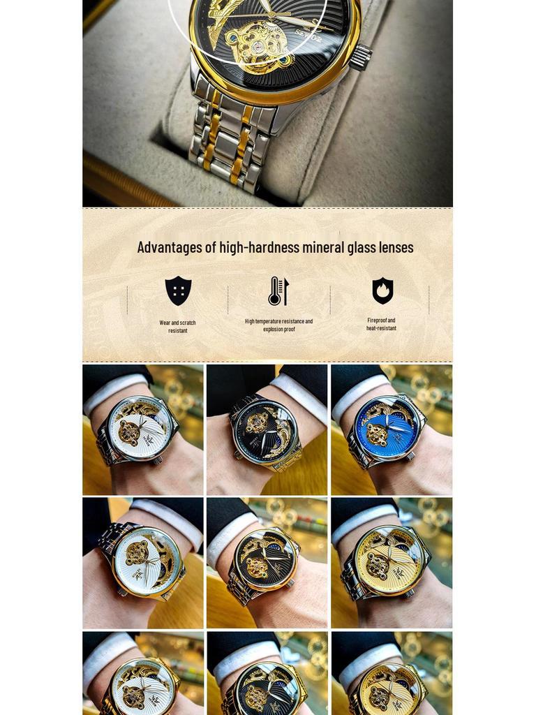 SEWOR Men's Semi-Automatic Skeleton Tourbillon Luminous Waterproof Retro Business Watch