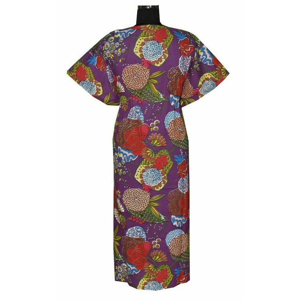 Indian Purple Rochie Maxi Hippie din Bumbac cu Imprimeu Fructe Lungi pentru Femei, Veșmânt de Noapte Caftan CKFTN-SCRN-FULL-BUYIT-009