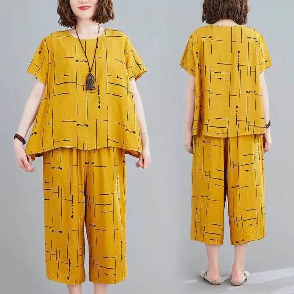 Fashionable Large-Size Loose-Fit Printed Suit Jacket And Shorts Two-Piece Set Casual Summer For Women Age-Reducing