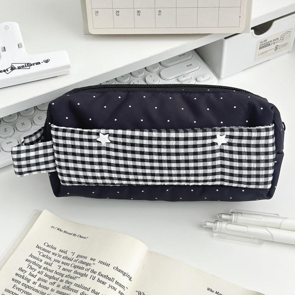 Neue gestreifte Pünktchen Stifteetui Handheld Große Kapazität Schreibwarentasche Schreibwaren-Organizer Schulbedarf