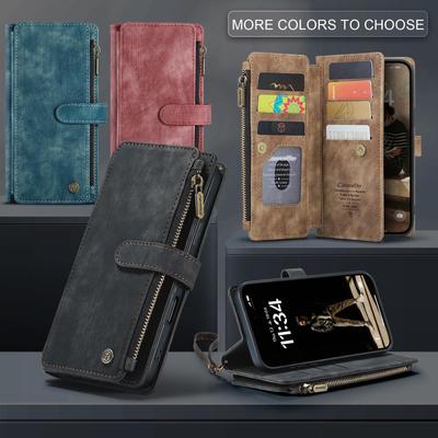 Apple 16 Pro Max Leather Zipper Wallet Case with Multi-Card Slots and Hand Strap