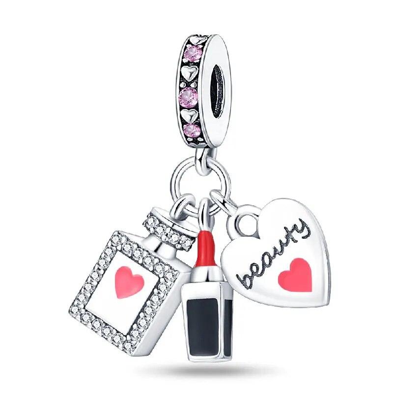 Copper-Plated Lipstick, Perfume, High Heels Series Charm Fit Pan Snake Bone Bracelet Diy Beads Women Jewelry Birthday Gift