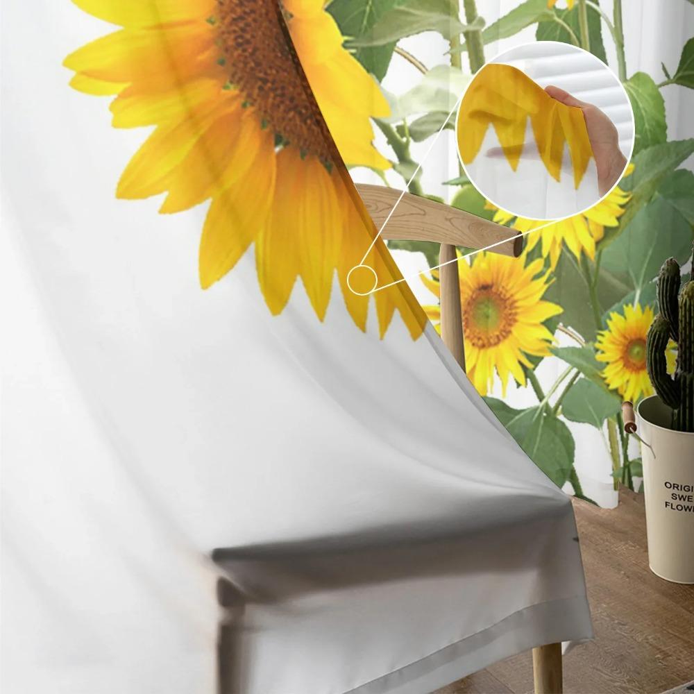 Sunflower Plant Butterfly Bouquet Leaves Flower Chiffon Sheer Drapes Living Room Bedroom Decor Window S Curtain