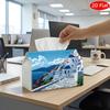 2D Flat, 1pc Tissue Box, Printed On Both Sides, Tissue Box Holder Greek Island Santorini Scene Multifunctional Napkin Dispenser for Home, Party, Car D