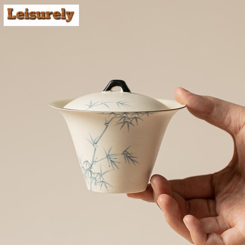 Powder Yin Hand-painted Bamboo Breeze Tea Set Complete Set Luxury Tea Ceremony Set Teapot And Tea Cup Set For Tea Gift Supplies