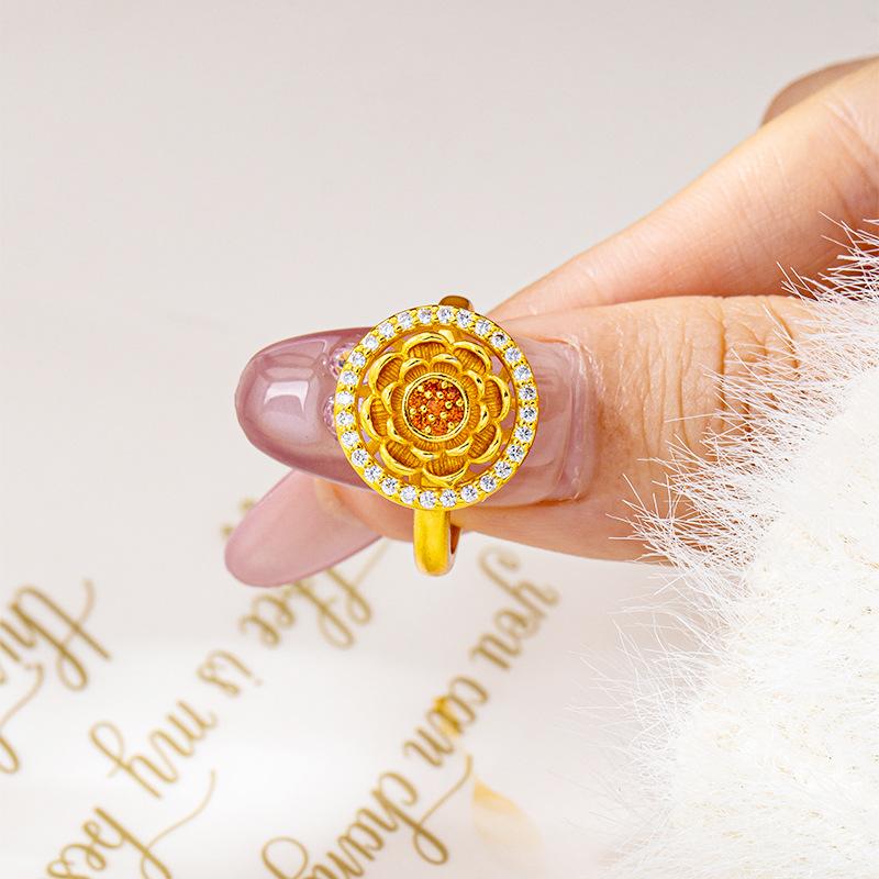 Trendy High-end Disc Lotus Ring Women's Index Finger Ring Ethnic Style