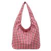 Japanese retro red plaid canvas bag women's 2025 new lazy wind commuter tote bag student shoulder armpit bag