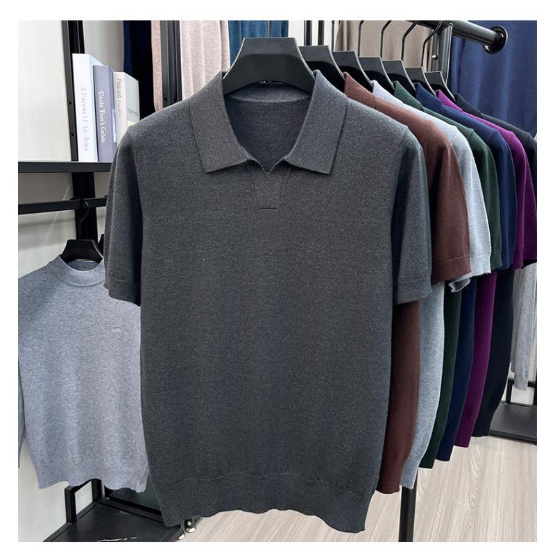 Men S Short Sleeve Turn Down Collar Knit Sweater Thin Casual Top
