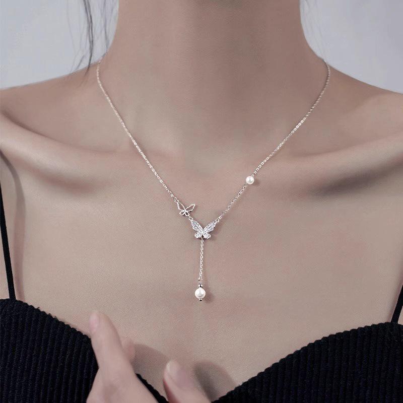 Elegant Pearl & Butterfly Tassel Necklace - 2024 Trendy High-End Luxury Women's Accessory