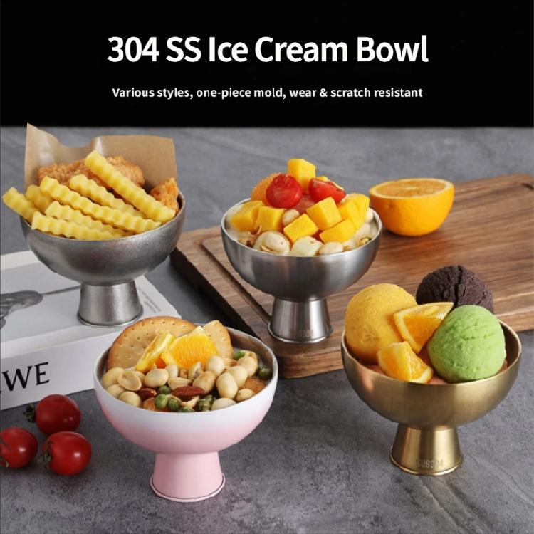 Double Walled Footed Stainless Steel Dessert Container Puddings Cup Ice Cream Bowl For Birthday Parties And Coffee Shops