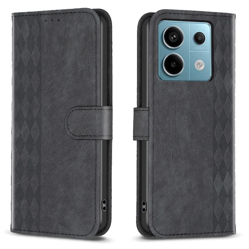 For Xiaomi Redmi Note 13 Pro 4G/Poco M6 Pro 4G Leather Case Flip Phone Cover with TPU Inner Shell Grid Pattern