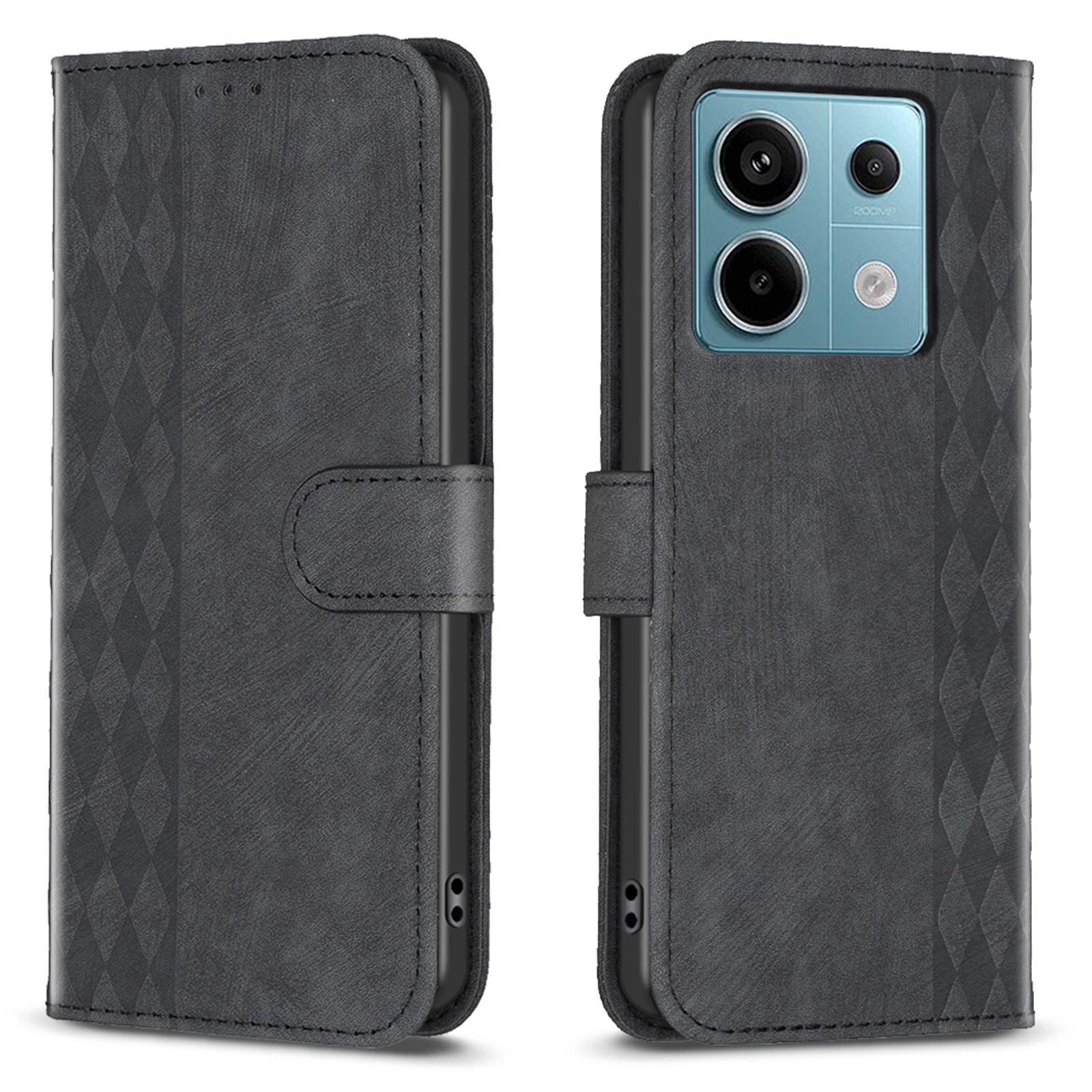 

For Xiaomi Redmi Note 13 Pro 4G/Poco M6 Pro 4G Leather Case Flip Phone Cover with TPU Inner Shell Grid Pattern A