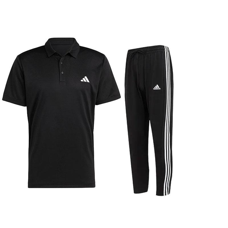 

Adidas Versatile Durable Comfortable Short Sleeve Long Pants Casual Sports Set Unisex sets Black HR8730+IC0044 L