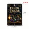 Vintage 2D Potion Station Tin Sign, Crescent Moon Witch Decor, Metal Plaque for Bedroom Wall