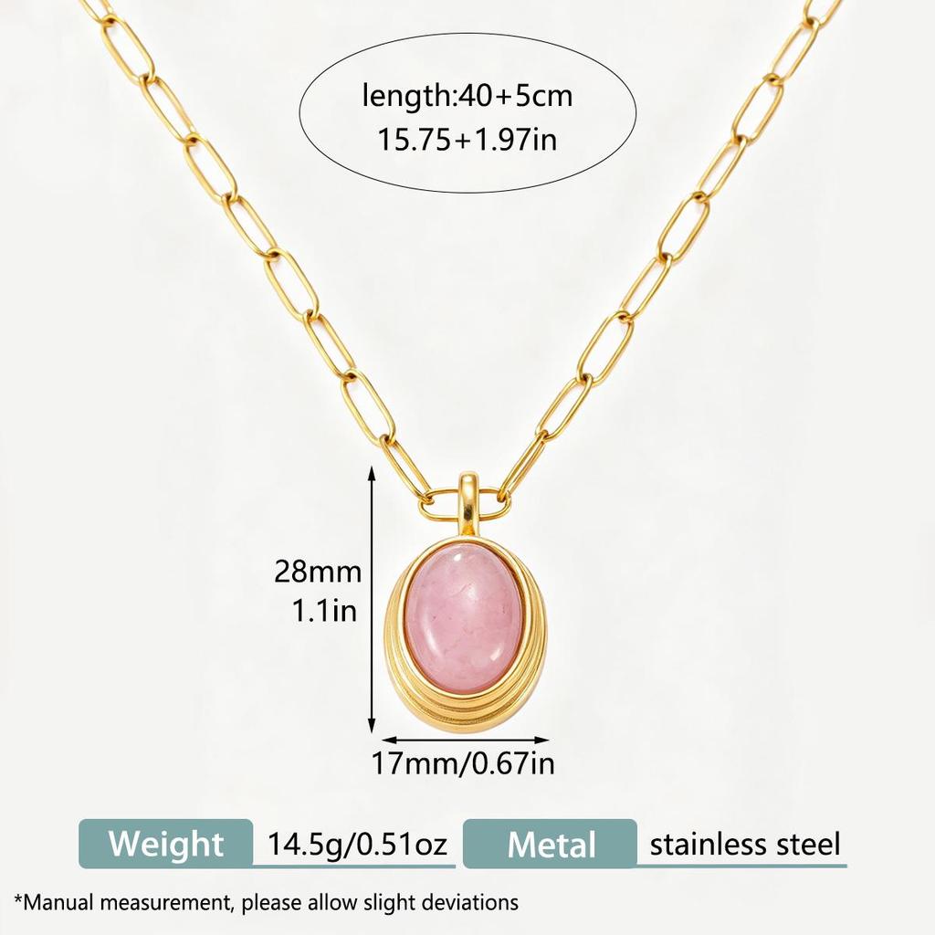 Retro Oval Dove Egg Natural Stone Stainless Steel Necklace for Women