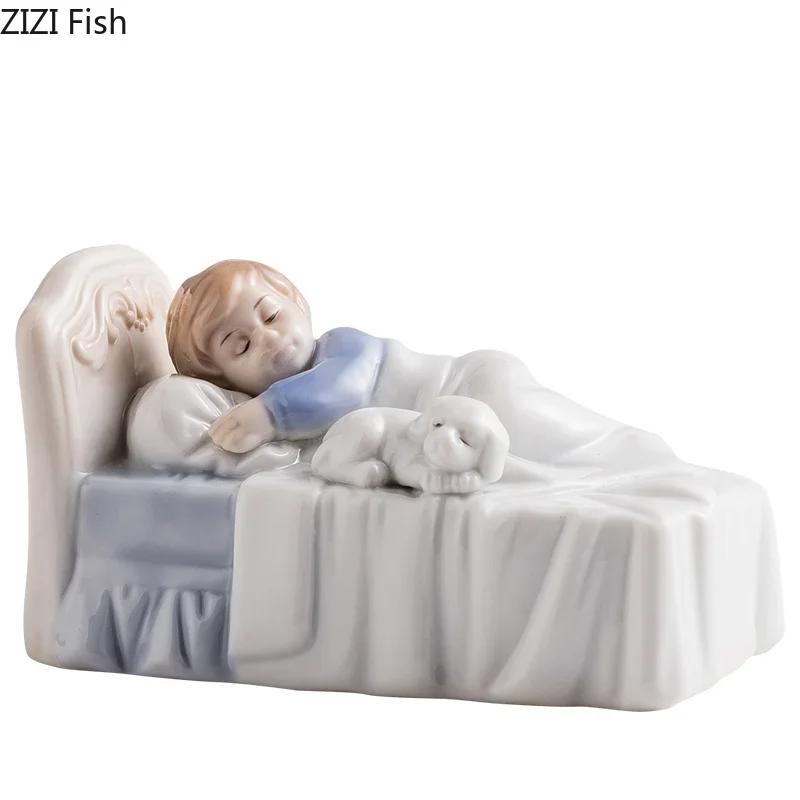 Painted Ceramic Family Figure Statue Decorative Figurines Quality Porcelain Crafts Portrait Sculpture Home Decoration Modern