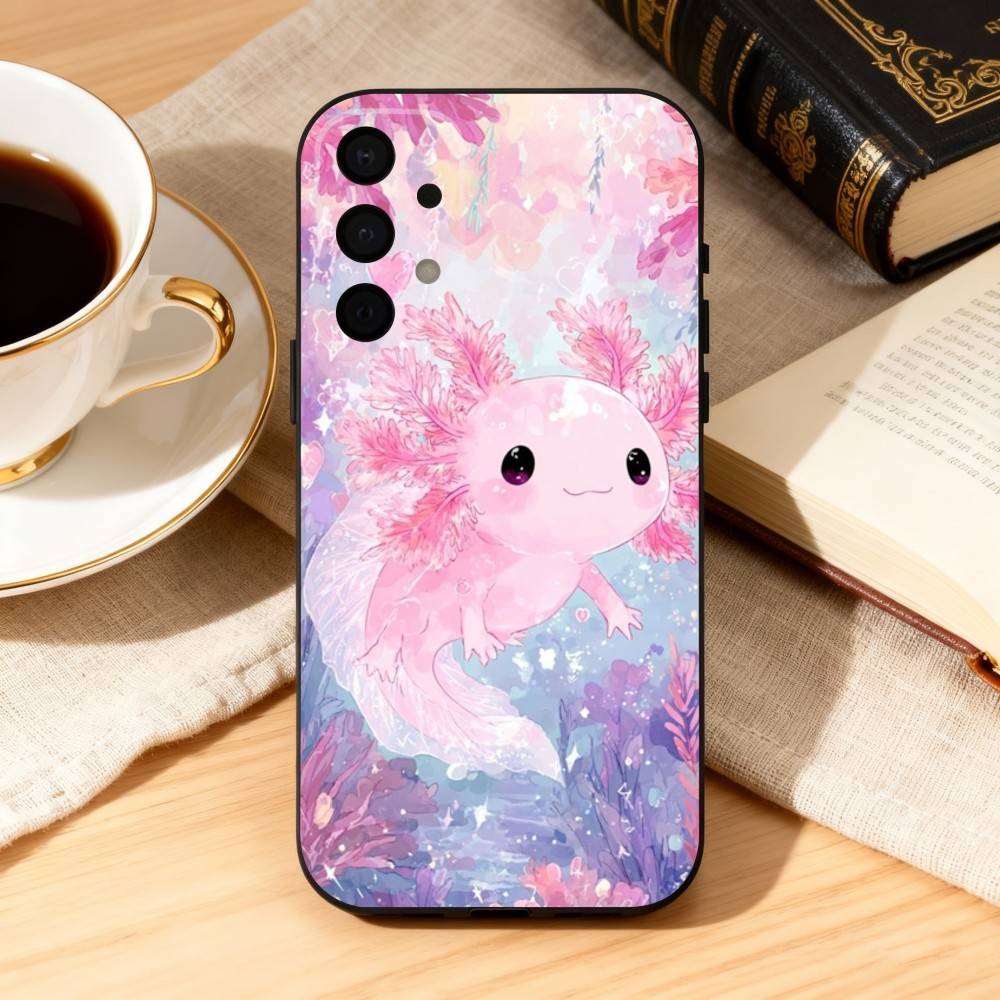 

Cute C-Cartoon Axolotl Phone Case For Samsung Galaxy A73,A72,A71,A70,A53,A52,A51,Soft Silicone Black Cover Samsung a53 5g