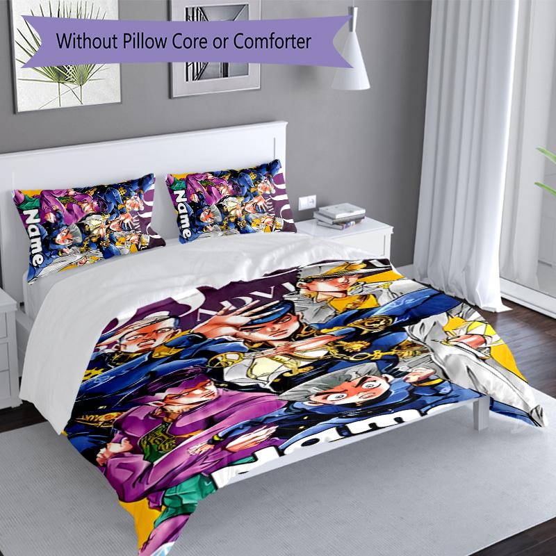 3pcs Custom Name JoJo's Bizarre Adventure Set,Includes 1 Duvet Cover and 2 Pillowcases,All-season Bedroom Decor