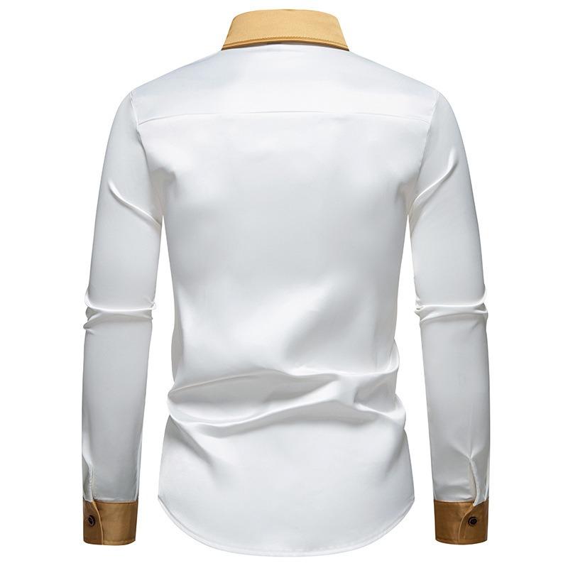 Men S Fashion Satin Smooth Color Block Long Sleeve Shirt