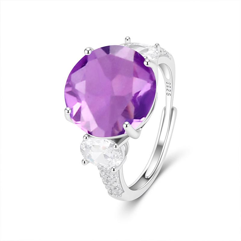 S925 Silver Adjustable Ring with 12mm Natural Crystal/Topaz, Luxury Jewelry for Women Adjustable opening