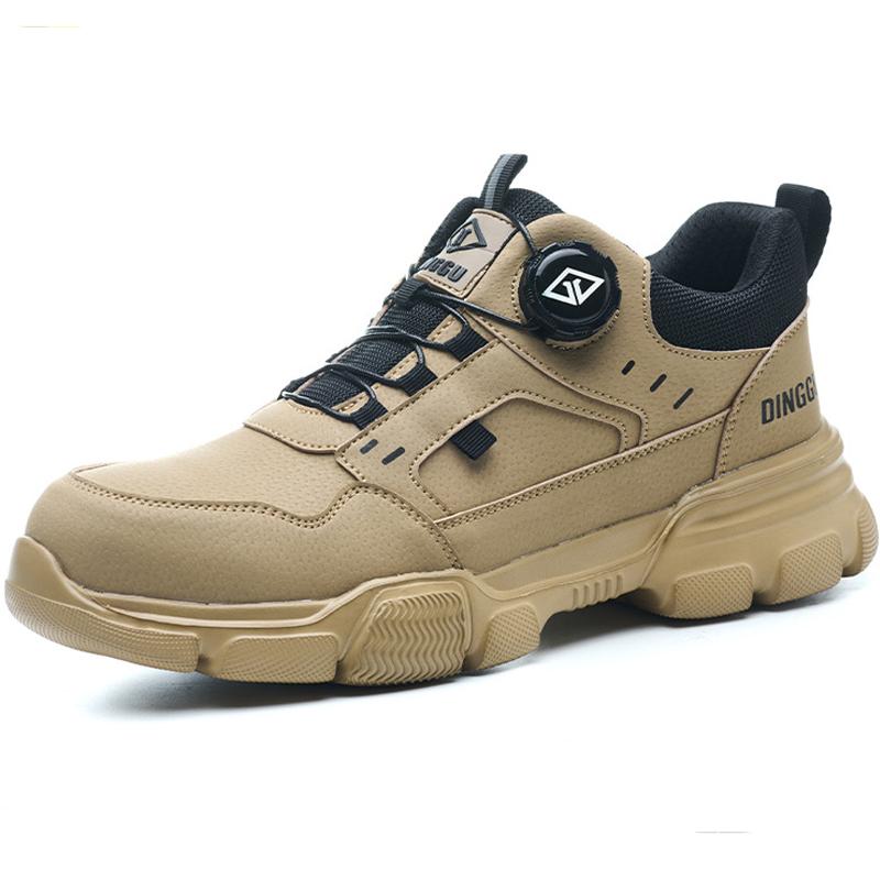 Rotating Button Grey Work Boots Safety Shoes Men Anti-smash Anti Puncture Protection Boots Steel Toe Shoes Work Sneakers Men