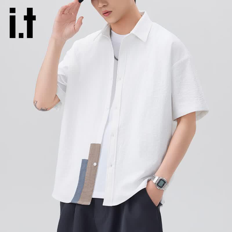 Izzueit Men's American Retro Ice Silk Quick-Dry Short-Sleeve Shirt