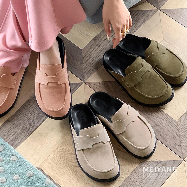 All-cowhide Boken Shoes Women's Baotou Half-tow Soft Sole Thick-soled Lazy Leather Second Uncle Boken Slippers Spring and Summer Wear