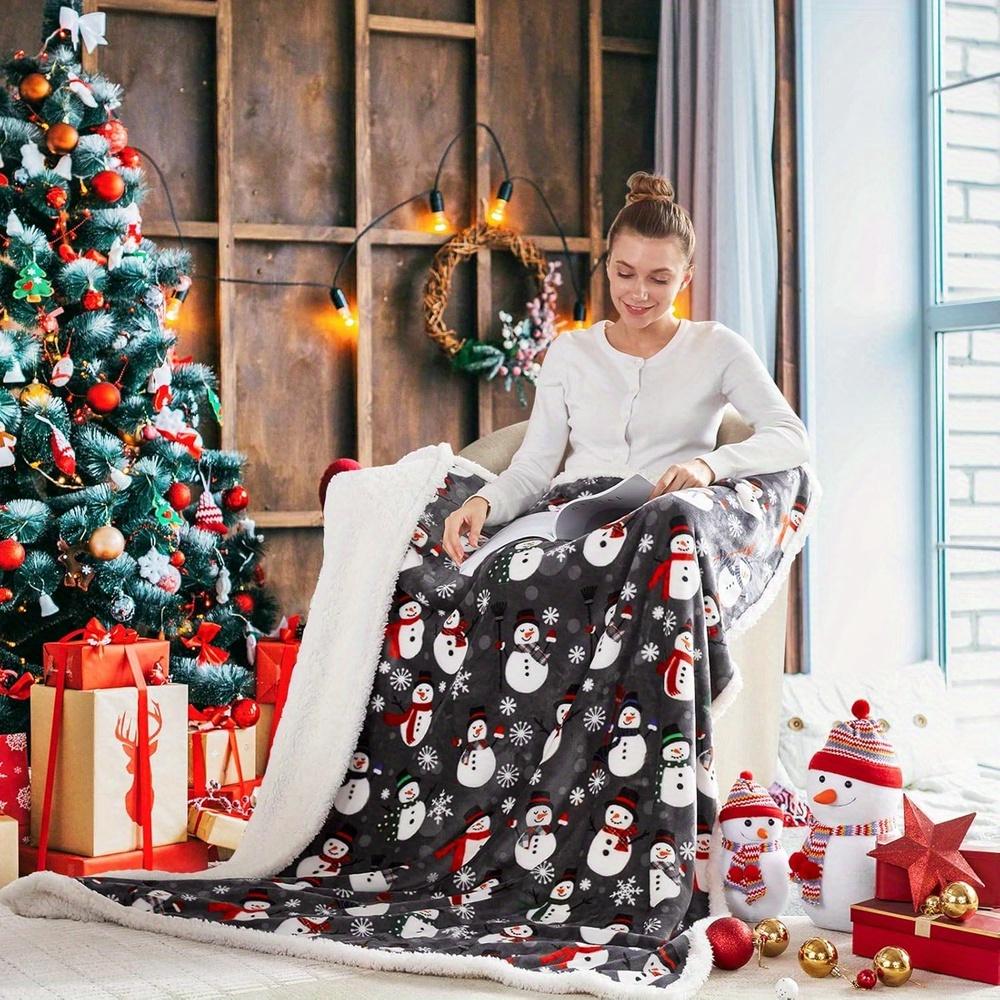 1pc Grey Christmas Blanket Snowman Snowflake Printed Skin-Friendly Soft Blanket  New for Home Sofa Christmas Decoration