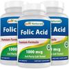 Pack Premium Natural Folic Acid 1000 Mcg (B9) 240 Tablets 1000 Mcg of 3 Pcs