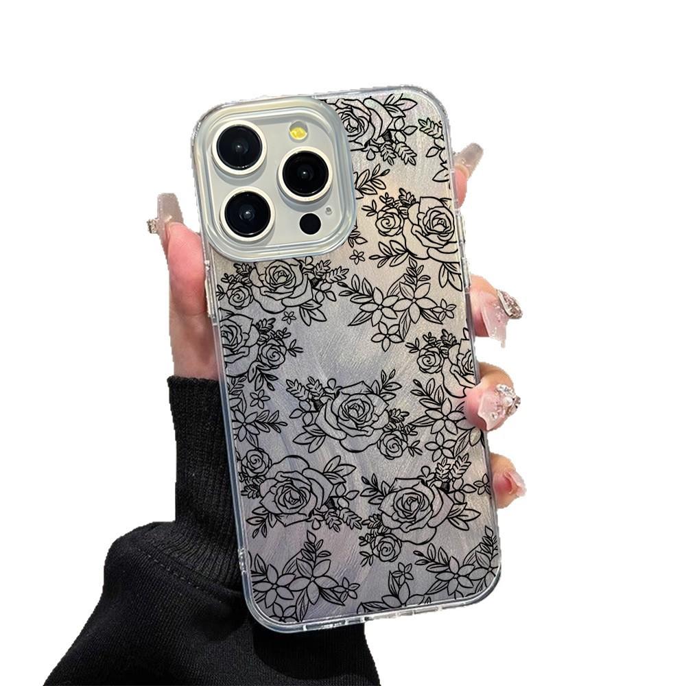 Amazon Hot-selling Black Rose Flower Apple 17pm Mobile Phone Case 15 High-value Anti-drop Case Iphone12 Women