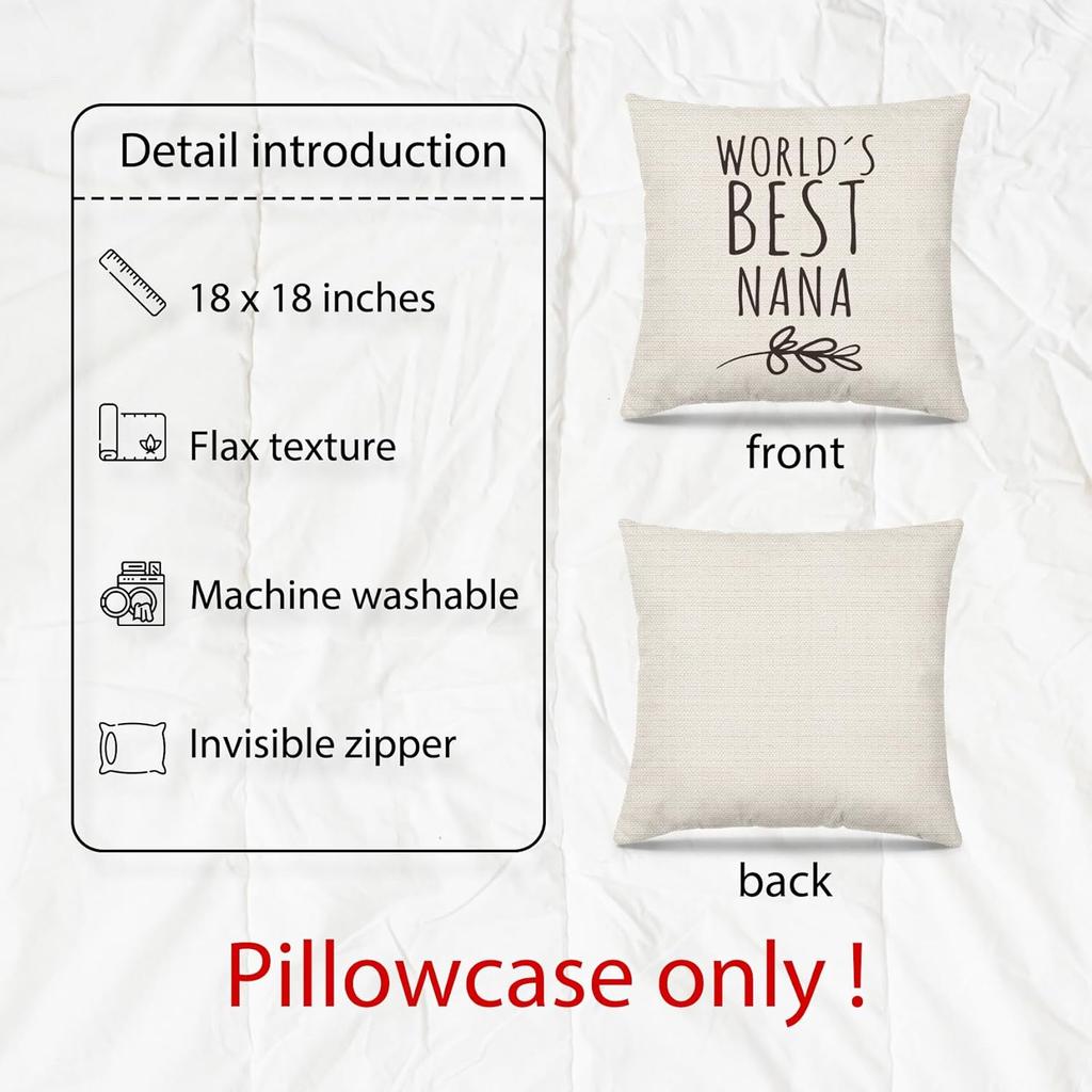 Nana Gifts Pillow Covers 18x18, Grandma Gifts for Mother's Day Birthday from Grandkids, World's Best Nana Decorative Throw Pillow Cover for Home