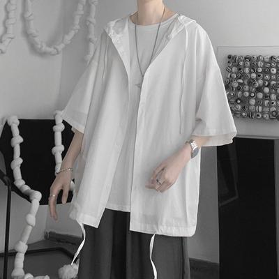 Men's Summer Hooded Short Sleeve Cardigan Large Size Casual Short Sleeve Breathable Top