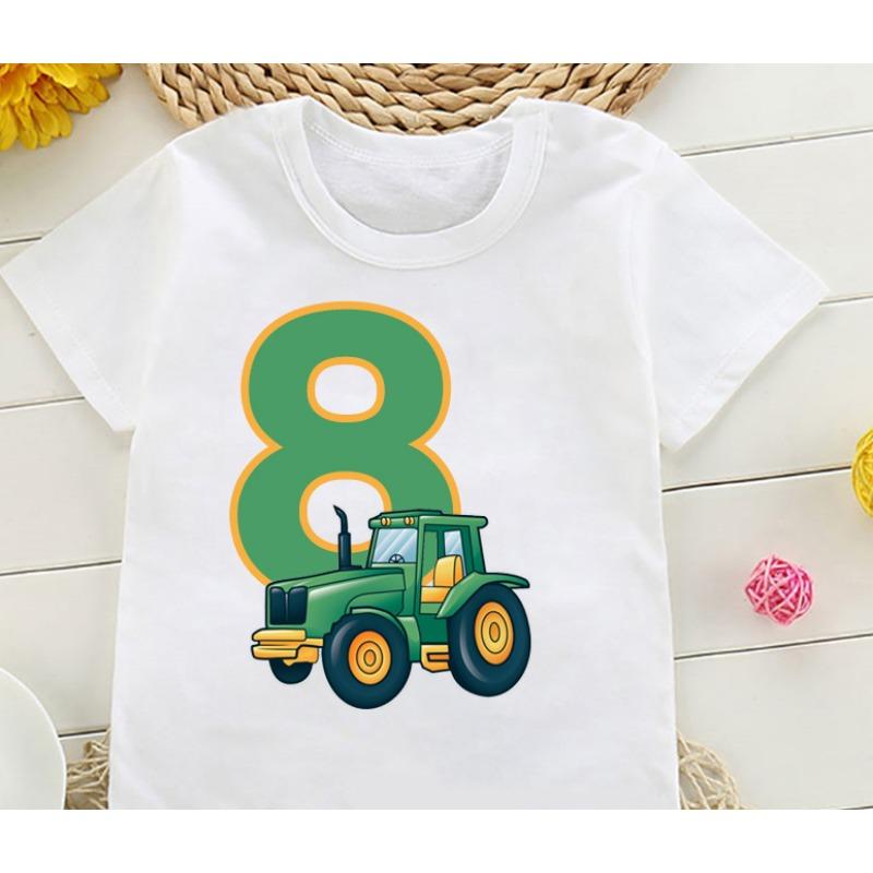 Cute Farmer Tractor 1-8 Years Old Happy Birthday T Shirt Kids Birthday Party Gift Children Funny Present T Shirt Tops
