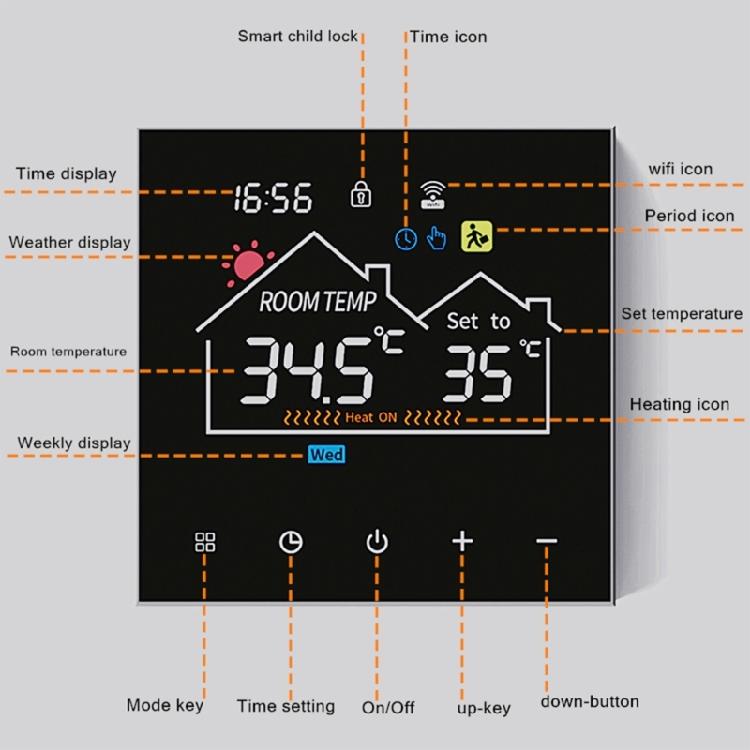 16A WiFi Regulator Electric Heating With Speech Command Application Set Thermoregulation