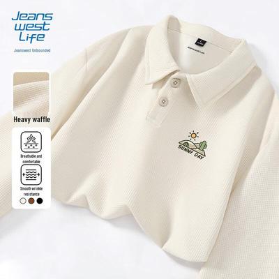 JEANSWEST LIFE Men's Waffle Long-Sleeve Polo Shirt
