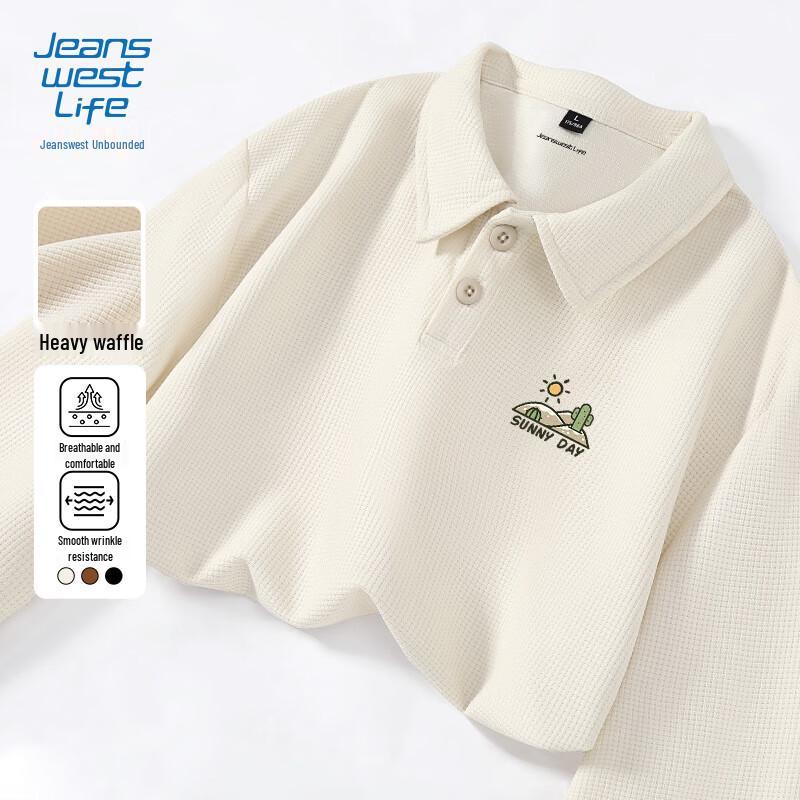 JEANSWEST LIFE Men's Waffle Long-Sleeve Polo Shirt