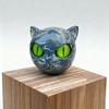 1Pcs Green Luxurious Black Cat Stone Resin Sculpture - Elegant Volcanic Rock Effect Statue with Intricate Marble Pattern Eyes and Sharp Ears