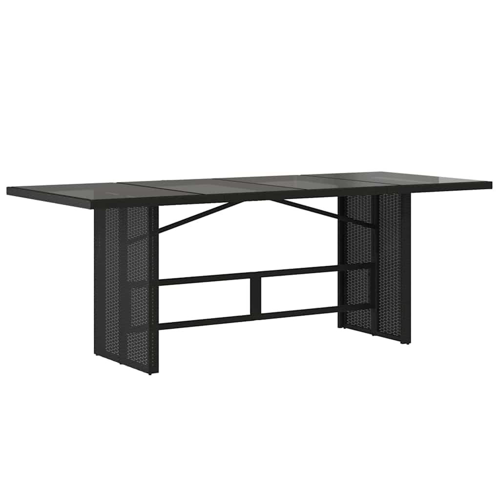 Garden Table with Glass Top Black 190x80x74 Cm Poly Rattan