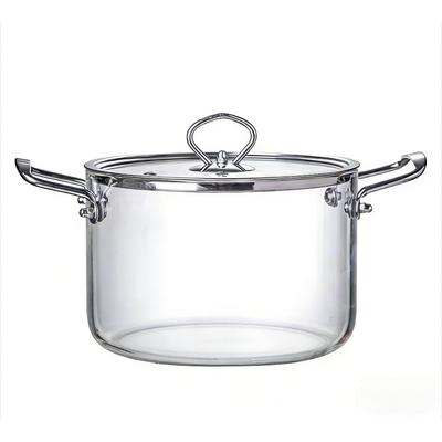 Glass Soup Pot with Lid Stainless Steel Double Handles Heat Resistant Stewpan Glassware for Cooking Milk Pasta Kitchenware