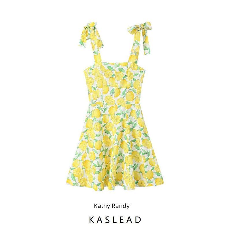 Kaslead New Women Clothes Western Style Fashion Blended Print Mini Dress 0387087