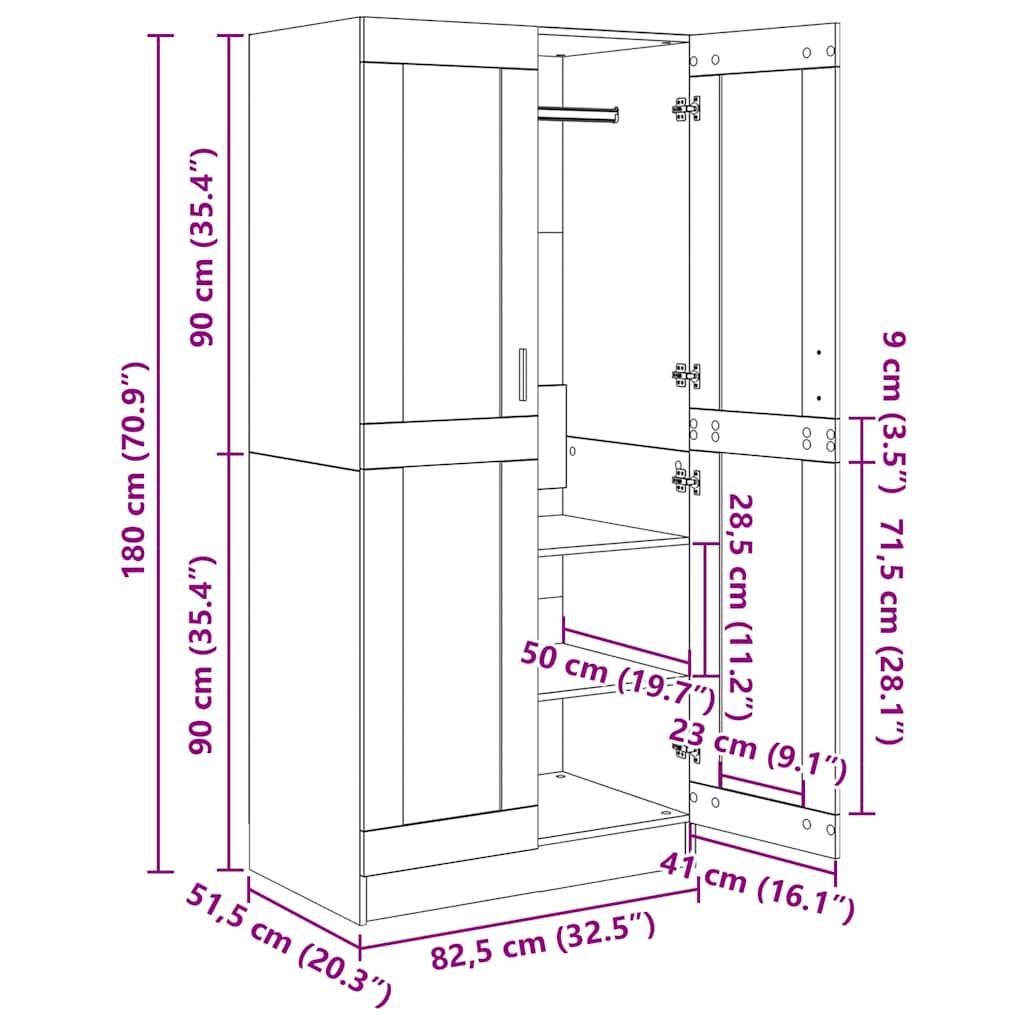 Wardrobe White 82.5 x 51.5 x 180 cm Engineered Wood