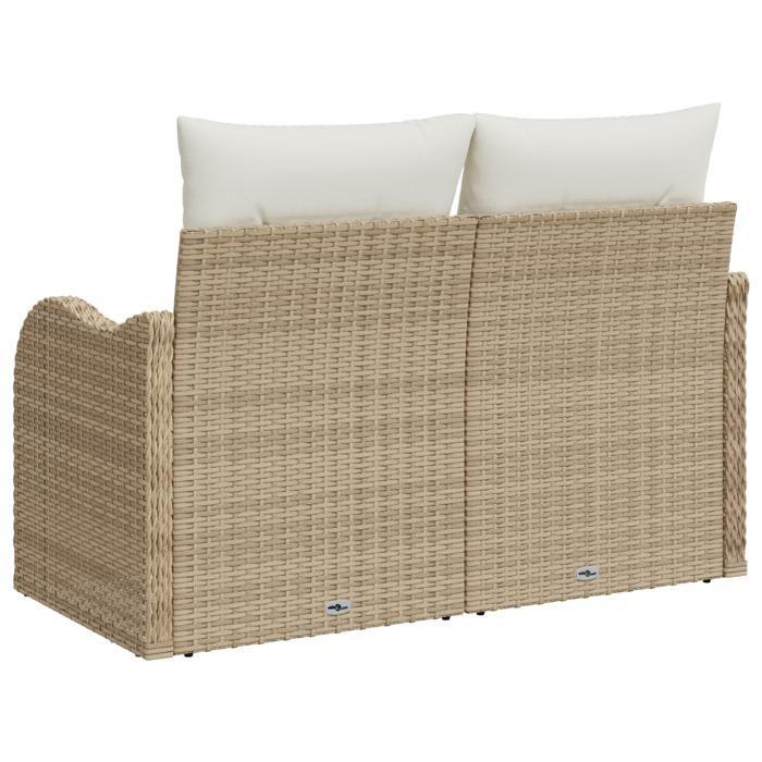 Canapé de jardin 2 places vidaXL avec rangement et coussins en poly rattan beige 42006726