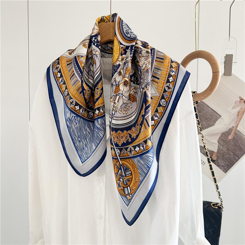 Musical Instrument Flower Color Matching 12 Mm Silk Scarf For Women's Fashion Mulberry Silk Scarf 70CM Square Scarf Shawl