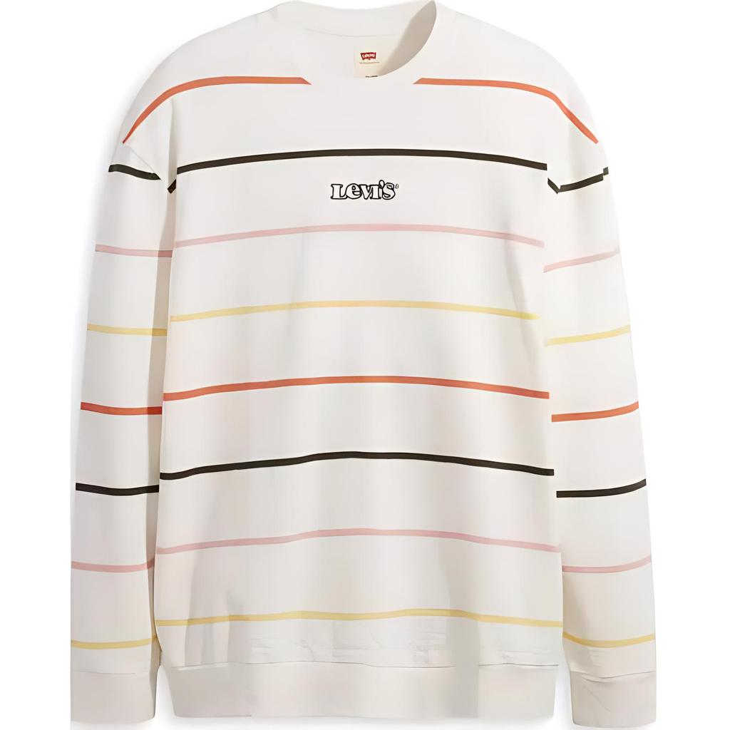 Levis Striped Loose Fit Crew Neck Long Sleeve Knit Sweater Men Sweater White A0129-0000