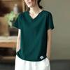 Belly-covering Shirt Loose Short-sleeved Summer New Versatile V-neck Design Labeling T-shirt Women