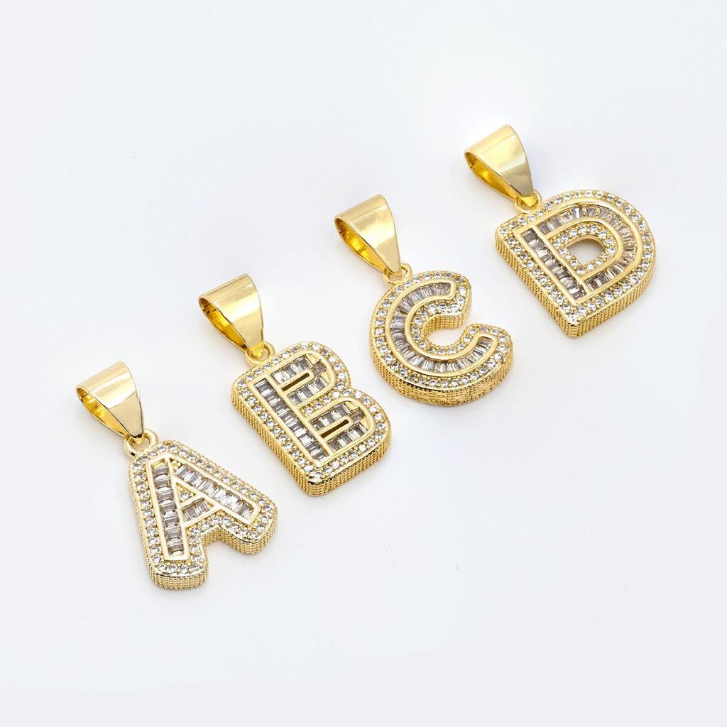 Cross Pendant with Micro Pave Cubic Zirconia - 26 Letter Options for DIY Jewelry Accessories